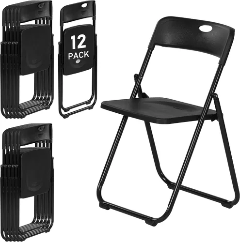 Miniatura 16 de Sillas plegables de plástico negro, paquete de 6, silla plegable ligera con capacidad de 350 libras, marco de metal fácil de plegar y almacenar