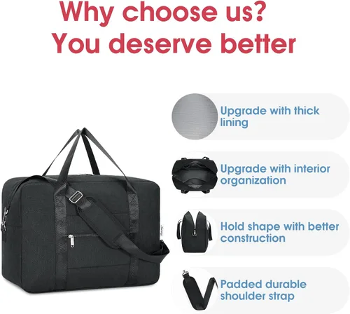 Miniatura 5 de For Spirit Airlines - Bolsa de viaje plegable de 18 x 14 x 8 pulgadas, bolsa de viaje debajo del asiento, equipaje de mano para mujeres y hombres