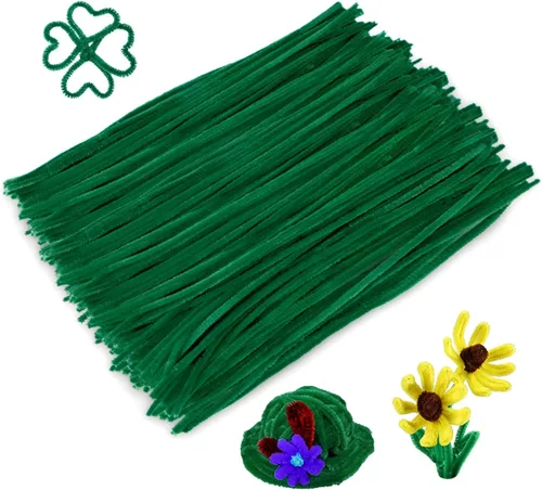 Caydo 300 piezas de limpieza de tuberías verde oscuro, suministros de manualidades, tallos de felpilla para proyectos de manualidades, decoración
