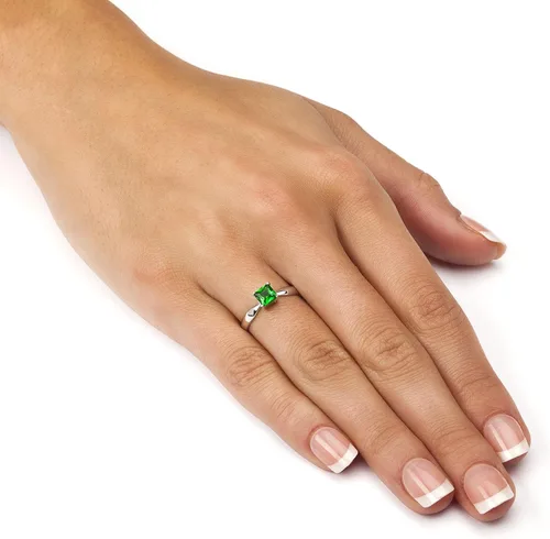 Miniatura 3 de PalmBeach - Anillo solitario de plata de ley con piedra natal de imitación de corte princesa, tallas 4-10