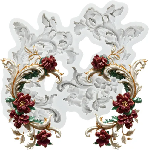 Miniatura 32 de Moldes de silicona estilo barroco con espirales, moldes de encaje, moldes de flores en relieve, molde de filigrana para decoración de pastel