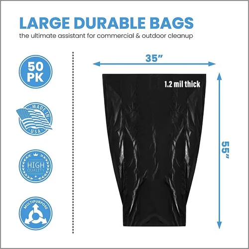 Miniatura 2 de ToughBag Bolsas de basura de 55 galones, bolsas de basura de 55-60 galones resistentes (50 UNIDADES) - Forros de bote de basura negros grandes