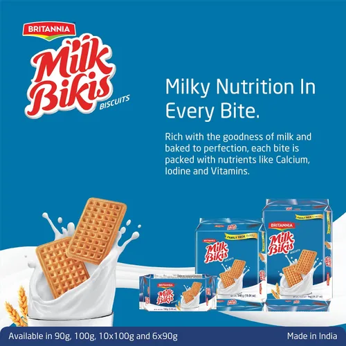 Miniatura 3 de BRITANNIA Milk Bikis Biscuits 3.17oz (90g) – Bocadillos favoritos para el desayuno y la hora del té de los niños (paquete de 6)