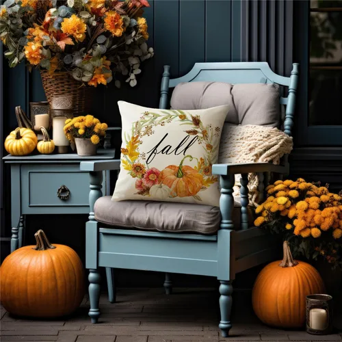 Miniatura 5 de Juego de 4 fundas de almohada decorativas de otoño de 18 x 18 pulgadas, decoración de granja de Acción de Gracias, Hello Pumpkin al aire libre