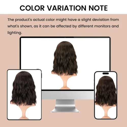 Miniatura 7 de VCKOVCKO Pelucas cortas de ondas naturales peluca marrón natural con flequillo de aire, para mujer, longitud al hombro, rizadas, onduladas, A