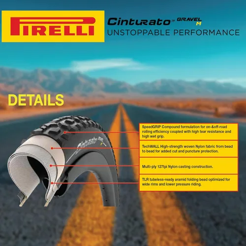 Miniatura 3 de Pirelli Cinturato Gravel M Classic 45-584 (650 x 45c) - Neumático de grava para bicicleta de grava, diseño específico para terreno mixto, compuesto