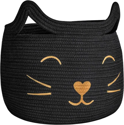 Canasta de almacenamiento tejida con cuerda de algodón, tamaño grande, organizador para cuarto de servicio, juguetes, mantas, ropa, toallas, Negro