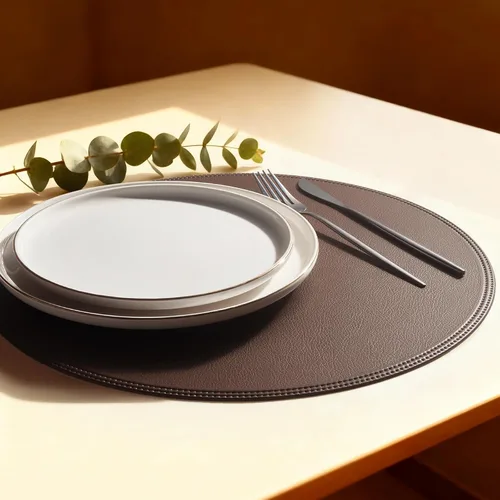 Miniatura 13 de Round Vinyl Beige Placemats Set of 6, Faux Leather Waterproof Wipeable Heat Resistant Place Mats, Washable Table Mats for Halloween, Thanksgiving &