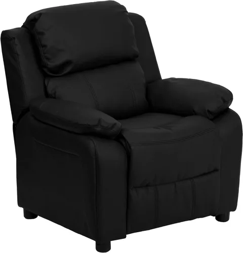 Miniatura 26 de Flash Furniture, sillón reclinable de lujo, muy acolchado, de vinilo color beige, con apoyabrazos con compartimento de almacenamiento, para niños