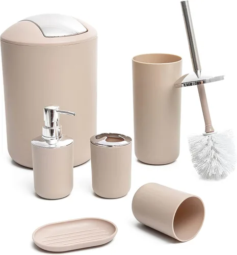 Moss & Stone Juego de 6 accesorios de baño, juegos de decoración de baño, incluye dispensador de jabón, soporte para cepillos de dientes, taza para