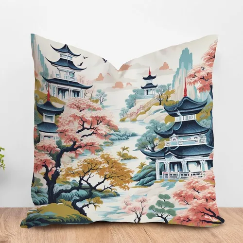 Miniatura 25 de ArogGeld Funda de almohada blanca con flores chinoiserie, funda de almohada para sofá, diseño floral verde y blanco, funda de almohada de lino A-12