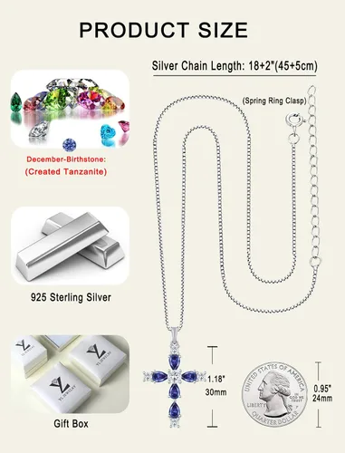 Miniatura 149 de YL Collar de cruz de plata de ley 925 con colgante de piedra natal religiosa para mujer