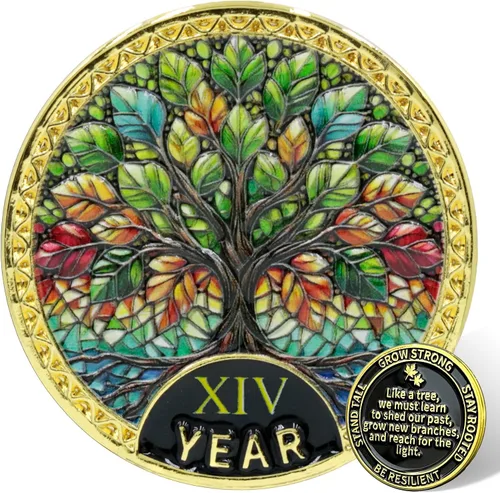 Miniatura 25 de Árbol de la resiliencia Conmemorativa Recuperación de Monedas Adicción a la Recuperación de Monedas NA AA Fichas y Medallones Moneda de desafío