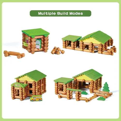 Miniatura 3 de Wondertoys Juego de troncos de madera real de 269 piezas a partir de 3 años, juego de regalo clásico de troncos de construcción para niños y niñas