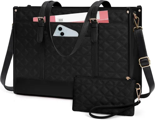 Miniatura 10 de IGOLUMON Bolsa para Laptop para Mujeres de 15.6 Pulgadas de Cuero Vegano Bolsa de Trabajo Tipo Tote Acolchada Maletín para Mujeres Bolsas de Laptop