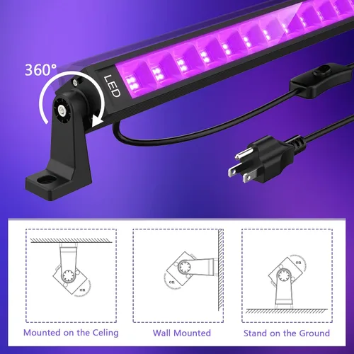 Miniatura 3 de Barra de luz LED negra de 38 W, barras de luz negra con enchufe e interruptor, área de 22 x 22 pies para fiesta brillante, fiestas de Halloween