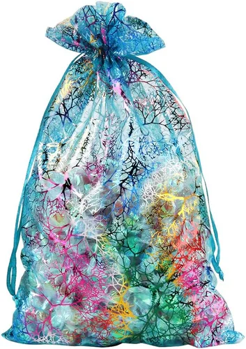 Miniatura 9 de Zwish Paquete de 50 bolsas de regalo de organza de 8 x 12 pulgadas, estilo azul coral para juguetes, dulces, chocolate, fiesta, Navidad, regalo