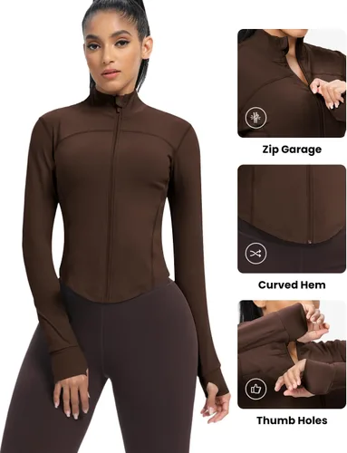 Miniatura 91 de AVGO Chaquetas de entrenamiento recortadas para mujer, con cremallera, ajustadas, atléticas, con agujeros para el pulgar