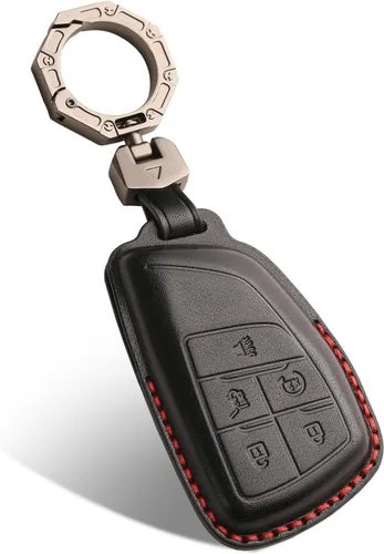 QBUC Funda para llavero de cuero genuino Chevy, funda inteligente para llavero compatible con Chevy 2025 2024-2021 Tahoe Suburban GMC Yukon GM