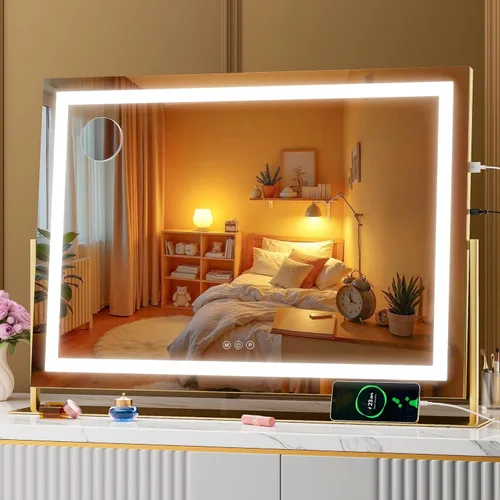 Miniatura 20 de Hasipu Espejo de tocador con luces, espejo de maquillaje LED de 24.2 x 19.7 pulgadas, espejo iluminado con aumento de 10 veces y USB, soporte