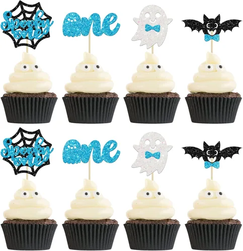 Miniatura 10 de Ephlyn 24 adornos negros para cupcakes con temática de Halloween, baby shower, niños, fiesta de cumpleaños, suministros de decoración de pasteles