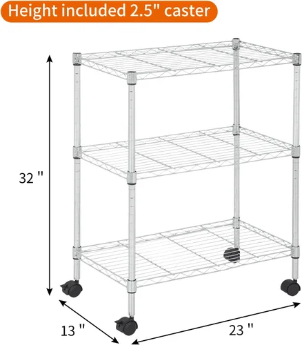Miniatura 2 de Estantería de 3 niveles, estantería pequeña ajustable para armario, estantes de almacenamiento de cocina con ruedas, organizador de alambre de acero