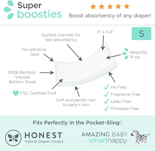 Miniatura 7 de Honest Hybrid - Funda para pañales de tela + insertos desechables Super Boosties de 96 unidades + insertos reutilizables, tamaño pequeño