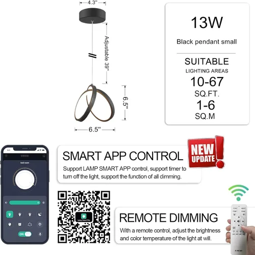 Miniatura 4 de Lámpara colgante LED - Isla moderna, regulable a distancia, aplicación inteligente, colgante ajustable para cocina, comedor, dormitorio