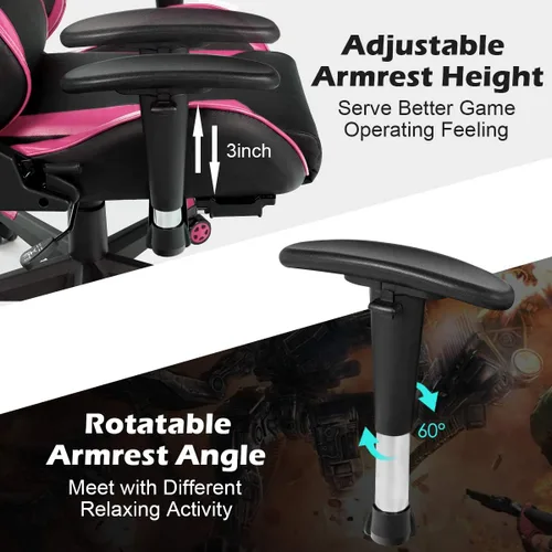 Miniatura 7 de Goplus Silla de juegos de masaje, respaldo reclinable, barandillas y ajuste de altura del asiento, silla de oficina para computadora de carreras