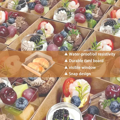 Miniatura 3 de XININSUN Cajas pequeñas de embutidos con tapas transparentes, mini caja de papel para llevar, recipientes de alimentos desechables, cajas de postre