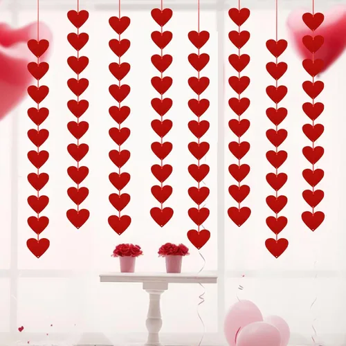 Miniatura 4 de Childom 80 guirnaldas de corazón de fieltro rojo, decoraciones de San Valentín, decoraciones de fiesta de San Valentín, decoración de corazones