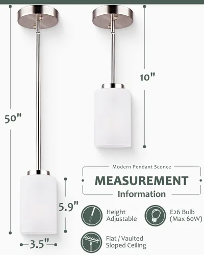 Miniatura 3 de Accesorios de Luz Colgante Mini de 1 Luz, Lámpara de Techo Industrial con Pantallas Blancas Opacas, Altura Ajustable, Iluminación Colgante de Níquel