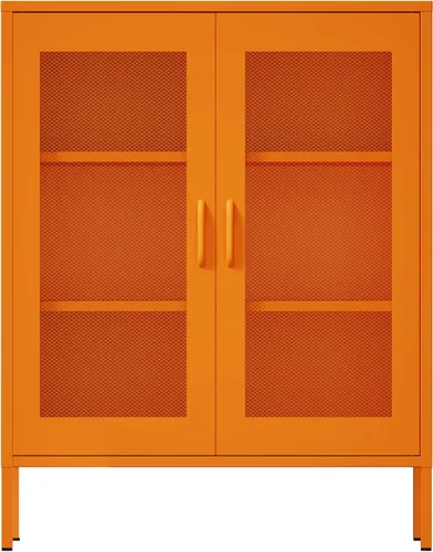 Miniatura 18 de Washsemba Aparador de almacenamiento de 2 puertas, armario de almacenamiento de metal con 2 estantes ajustables, gabinete de metal multiusos