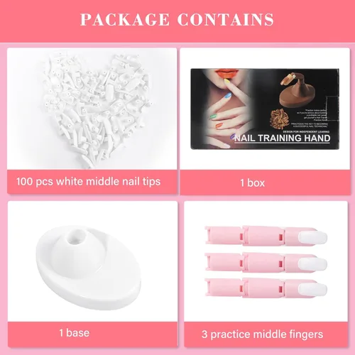 Miniatura 2 de Dedo de práctica para uñas acrílicas, 1 dedo de maniquí falso ajustable con 1 base de dedo acrílica y 100 puntas de uñas marrones, uñas postizas