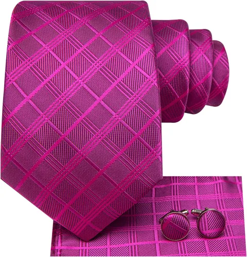 Miniatura 340 de Hi-Tie Corbata clásica de cachemira para hombre con pañuelo y gemelos a cuadros