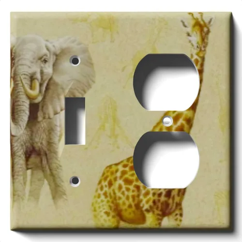 Miniatura 6 de Placa decorativa de salida - Jirafa y elefante en faros - Receptáculo doble dúplex