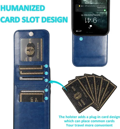 Miniatura 4 de Funda tipo cartera para iPhone 13 Pro Max con tarjetero para mujeres y hombres, de piel sintética, para iPhone 13 Pro Max de 6.7 pulgadas (azul)