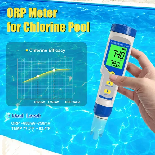Miniatura 5 de Medidor de sal de piscina pH y sal para piscina de agua salada, pH y salinidad, medidor digital 7 en 1 para piscinas, jacuzzis y spas de natación