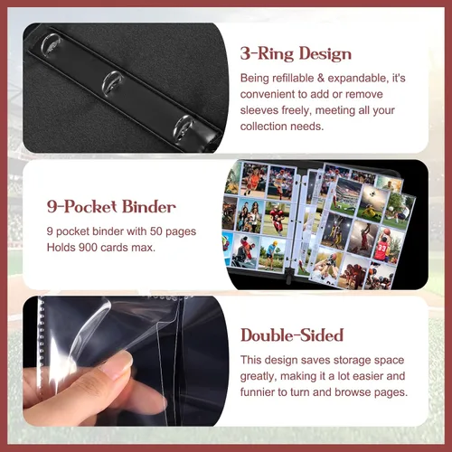 Miniatura 5 de Carpeta de 900 bolsillos para tarjetas de fútbol con fundas para tarjetas de intercambio, protectores de álbum de 9 bolsillos para tarjetas