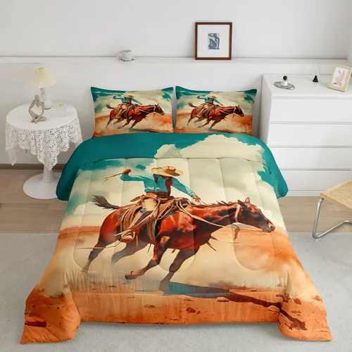 Miniatura 19 de Erosebridal Western Cowgirl Twin Bedding Set Western Cowboy Comforter Set for Kids Girls Horseshoe Boots Southwestern Comforter Wild West Cactus