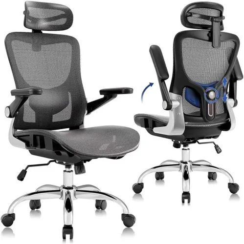 marrap Silla de oficina ergonómica, cojín de asiento de malla con reposabrazos 3D y reposacabezas 3D, soporte lumbar ajustable con función de