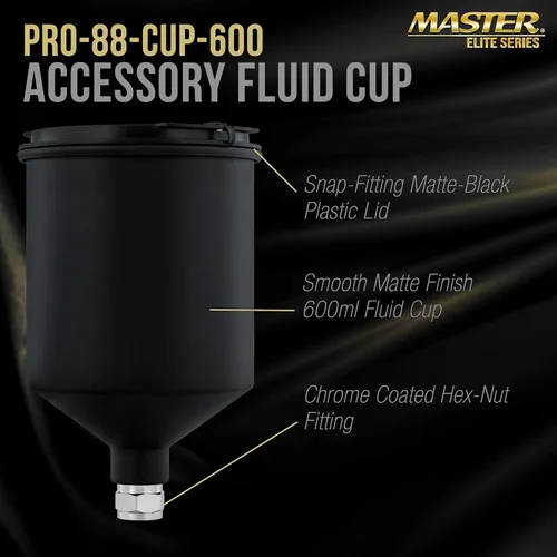 Miniatura 2 de Master Elite - Pistola de pintura en aerosol de alimentación por gravedad de aluminio negro de 20.3 fl oz con tapa de plástico sin goteo, taza se