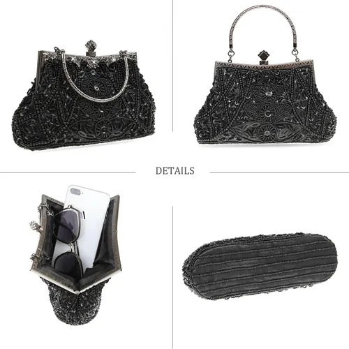 Miniatura 3 de DA BODAN Bolso de noche para mujer, estilo vintage, con cuentas y lentejuelas y perlas, bolso de hombro para boda, novia, fiesta de graduación