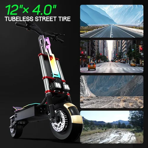 Miniatura 7 de Electric Scooter Adult K8 6000w Dual Motor, Max Speed 50MPH Range 70 Miles, 12 Inch Street Tires Commuter Dual Suspension E-Scooter with Seat and