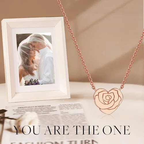 Miniatura 7 de LOUISA SECRET Rose Heart Pendant Necklace for Women Girls, 925 Sterling Silver Dainty Cute Rose Necklace, Birthday Anniversary Jewelry Gift for
