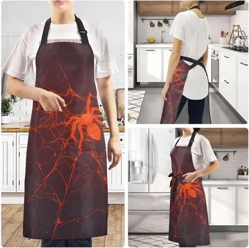 Miniatura 6 de Delantal de araña roja con diseño de araña, impermeable, para mujeres y hombres, para hornear, jardinería, pintura, chef, con bolsillos, cuello
