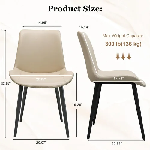 Miniatura 2 de Juego de 2 sillas de comedor modernas, sillas de comedor de cuero PU, sillas de cocina tapizadas con respaldo ergonómico y patas de metal
