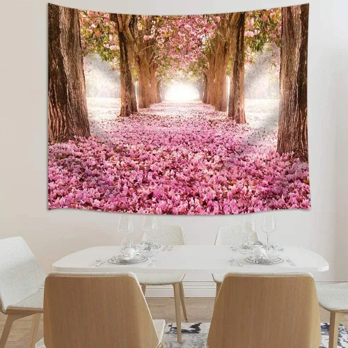 Miniatura 2 de JAWO Alfombra Floral de Sakura Rosa, Tapiz para Colgar en la Pared, Árbol de Flores de Cerezo en Primavera, para Dormitorio, Sala de Estar