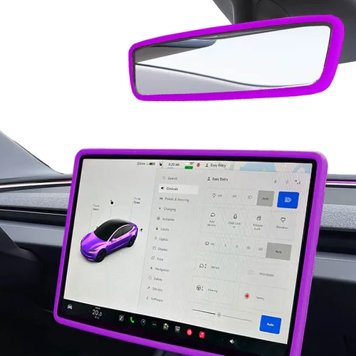 Miniatura 24 de 2 piezas marcos protectores de silicona para pantalla y espejo retrovisor para Tesla Model 3 2017-2023 y Model Y 2019-Feb.2025. (Blanco)