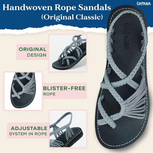 Miniatura 3 de Capana Sandalias planas tejidas para mujer, sandalias trenzadas con tiras, sandalias de playa para mujer, sandalias bohemias de cuerda, zapatos
